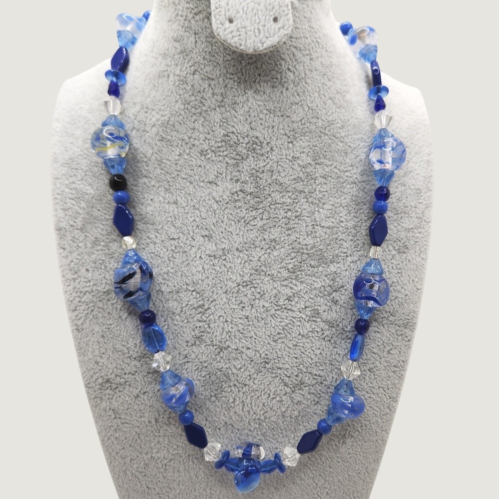 Handmade Lampwork Glass Bead Necklace Blue Art Glass Sterling Silver 925 Clasp
